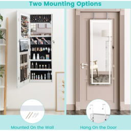 Costway White LED Mirror Jewellery Cabinet with Lockable Magnetic Door - Size: 40 x 12.5 x 120cm - Wilko - thumbnail 7