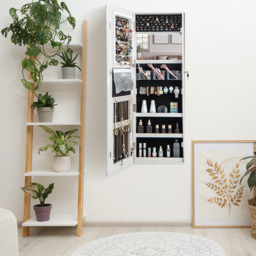 Costway White LED Mirror Jewellery Cabinet with Lockable Magnetic Door - Size: 40 x 12.5 x 120cm - Wilko - thumbnail 3