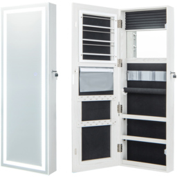 Costway White LED Mirror Jewellery Cabinet with Lockable Magnetic Door - Size: 40 x 12.5 x 120cm - Wilko - thumbnail 4