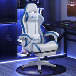 Portland Blue Racing Style Gaming Chair with Reclining Footrest - Size: 129 x 65 x 65cm - Wilko - thumbnail 1