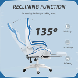 Portland Blue Racing Style Gaming Chair with Reclining Footrest - Size: 129 x 65 x 65cm - Wilko - thumbnail 6