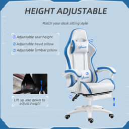 Portland Blue Racing Style Gaming Chair with Reclining Footrest - Size: 129 x 65 x 65cm - Wilko - thumbnail 5