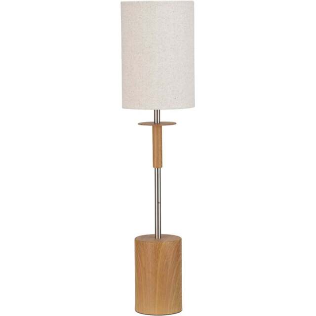 Pacific Lifestyle Bonham White Fabric Shade Natural Wood Veneer and Silver Metal Table Lamp - Size: 68 x 17 x 17cm - Wilko - image 1