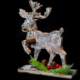Shatchi Reindeer Birch Bark Wooden Christmas Decoration 20cm - Size: 20 x 10 x 2cm - Silver - Wilko - thumbnail 4