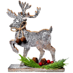 Shatchi Reindeer Birch Bark Wooden Christmas Decoration 20cm - Size: 20 x 10 x 2cm - Silver - Wilko - thumbnail 1
