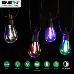 ENER-J Solar 2 Way RGB and WW LED Filament String Lights with 10 Lamps 10m - Size: 30 x 20 x 10cm - Multi - Wilko - thumbnail 5