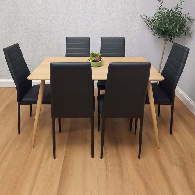 Kosy Koala 6 Seater Faux Leather Wood Dining Set Black - Beige - Wilko - image 1
