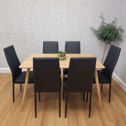 Kosy Koala 6 Seater Faux Leather Wood Dining Set Black - Beige - Wilko - thumbnail 7