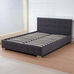Indoor Living The Oslo King Size Charcoal Linen Gas Lift Ottoman Bed Frame with Tufted Headboard - Grey - Wilko
