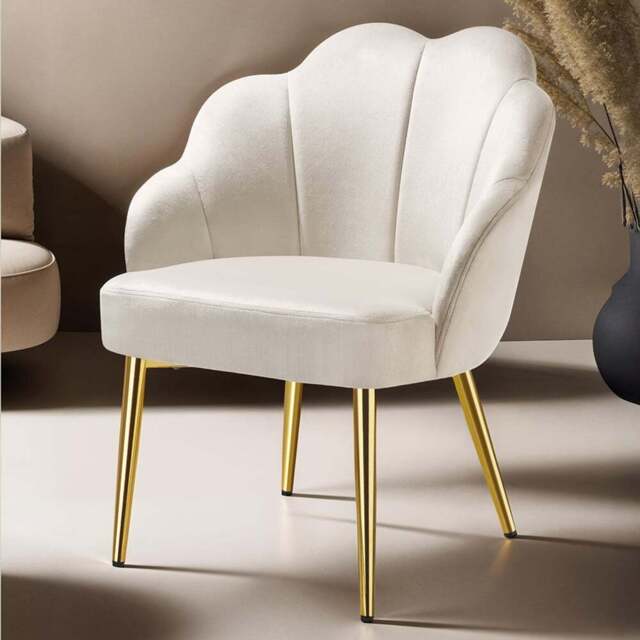 tectake Hellen Set of 4 Cream and Gold Shell Shaped Velvet Accent Chair - Size: Single - Wilko - image 1