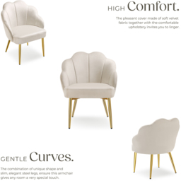 tectake Hellen Set of 4 Cream and Gold Shell Shaped Velvet Accent Chair - Size: Single - Wilko - thumbnail 5