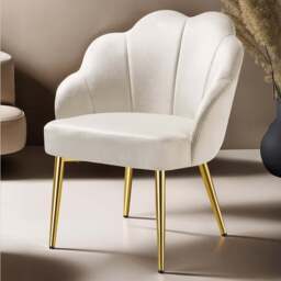 tectake Hellen Set of 4 Cream and Gold Shell Shaped Velvet Accent Chair - Size: Single - Wilko - thumbnail 1
