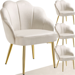 tectake Hellen Set of 4 Cream and Gold Shell Shaped Velvet Accent Chair - Size: Single - Wilko - thumbnail 3