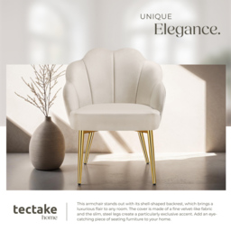 tectake Hellen Set of 4 Cream and Gold Shell Shaped Velvet Accent Chair - Size: Single - Wilko - thumbnail 6