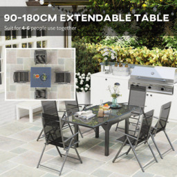 Outsunny 6 Seater Extendable Outdoor Dining Set - Black - Wilko - thumbnail 5