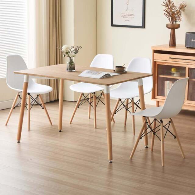 Comfy Living 4 Seater Metal Detailing Dining Set Oak and White - Wilko - image 1