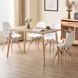 Comfy Living 4 Seater Metal Detailing Dining Set Oak and White - Wilko