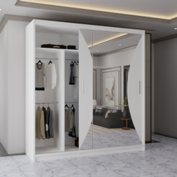 Sliding Wardrobes 4U California 2 Door White Wide Curved Mirrored Wardrobe 203cm - Wilko - thumbnail 6