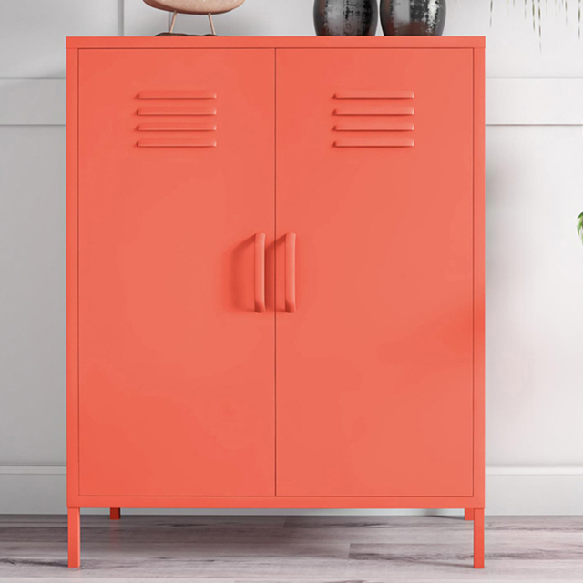 Novogratz Cache 2 Door Orange Metal Locker Storage Cabinet - Size: 101 x 80 x 40cm - Wilko - image 1
