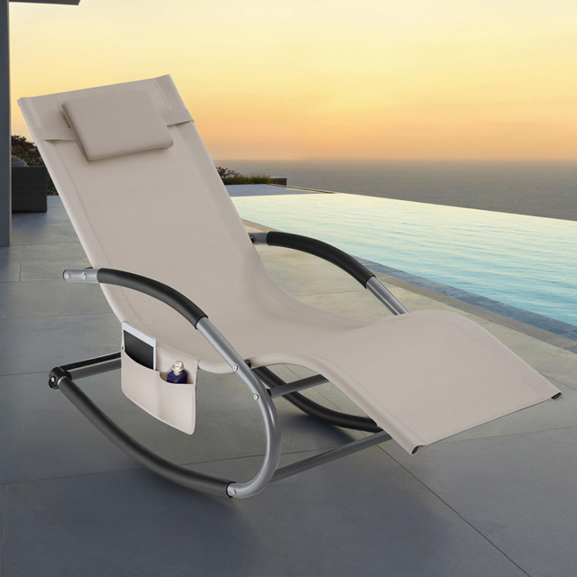 tectake Taya Beige Rocking Sun Lounger - Size: 92 x 62 x 142cm - Wilko - image 1