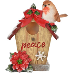 The Seasonal Gift Co. Robin Bird House Christmas Figurine - Size: 18 x 15 x 7.5cm - Red - Wilko