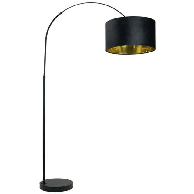 ValueLights Louis Black Arched LED Floor Lamp with Black and Gold Velvet Drum Lamp Shade - Size: 180 x 45 x 105cm - Wilko - image 1