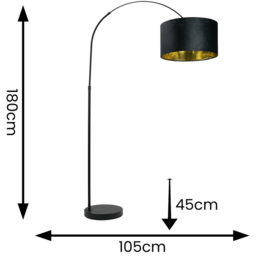 ValueLights Louis Black Arched LED Floor Lamp with Black and Gold Velvet Drum Lamp Shade - Size: 180 x 45 x 105cm - Wilko - thumbnail 5
