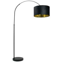 ValueLights Louis Black Arched LED Floor Lamp with Black and Gold Velvet Drum Lamp Shade - Size: 180 x 45 x 105cm - Wilko