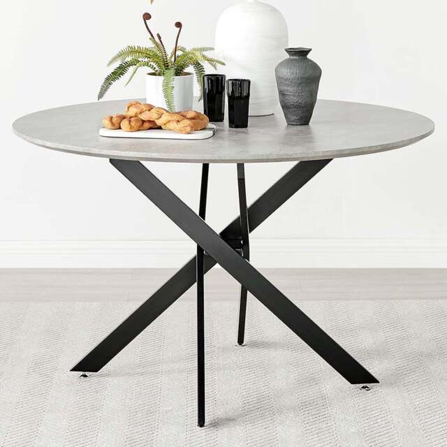 Furniturebox Arona 6 Seater Round Dining Table Concrete and Black - Size: 4 Seater - Grey - Wilko - image 1