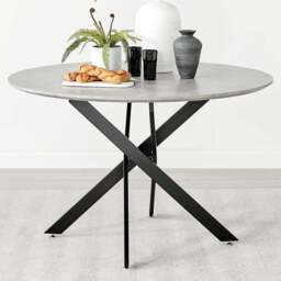Furniturebox Arona 6 Seater Round Dining Table Concrete and Black - Size: 4 Seater - Grey - Wilko - thumbnail 1