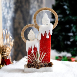 Shatchi Red Glitter Foam Snow Covered Pre Lit Twin Candles Christmas Decoration 31cm - Size: 31 x 17.5 x 6cm - Wilko - thumbnail 6