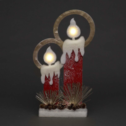 Shatchi Red Glitter Foam Snow Covered Pre Lit Twin Candles Christmas Decoration 31cm - Size: 31 x 17.5 x 6cm - Wilko - thumbnail 3