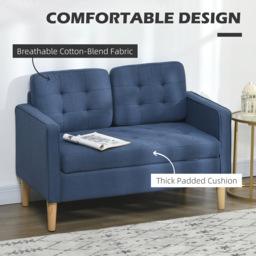 Portland 2 Seater Blue Cotton Tufted Loveseat Sofa - Wilko - thumbnail 6