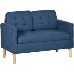 Portland 2 Seater Blue Cotton Tufted Loveseat Sofa - Wilko - thumbnail 3