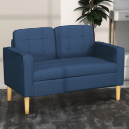 Portland 2 Seater Blue Cotton Tufted Loveseat Sofa - Wilko