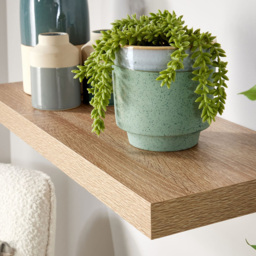 Home Source Cloud 60cm Oak Finish Floating Wall Shelf Set of 2 - Size: 3.8 x 23.5 x 60cm - Brown - Wilko - thumbnail 4