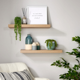 Home Source Cloud 60cm Oak Finish Floating Wall Shelf Set of 2 - Size: 3.8 x 23.5 x 60cm - Brown - Wilko - thumbnail 3