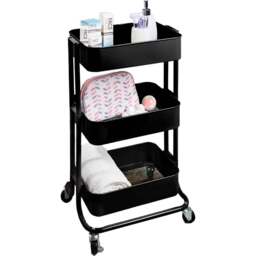 Matt Black 3 Tier Storage Trolley - Size: 42 x 75 x 34cm - Matte Black - Wilko