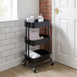 Matt Black 3 Tier Storage Trolley - Size: 42 x 75 x 34cm - Matte Black - Wilko - thumbnail 5