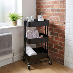 Matt Black 3 Tier Storage Trolley - Size: 42 x 75 x 34cm - Matte Black - Wilko - thumbnail 6