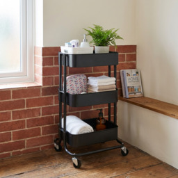 Matt Black 3 Tier Storage Trolley - Size: 42 x 75 x 34cm - Matte Black - Wilko - thumbnail 7