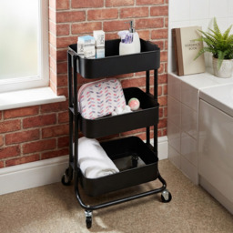 Matt Black 3 Tier Storage Trolley - Size: 42 x 75 x 34cm - Matte Black - Wilko - thumbnail 4