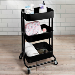 Matt Black 3 Tier Storage Trolley - Size: 42 x 75 x 34cm - Matte Black - Wilko - thumbnail 3