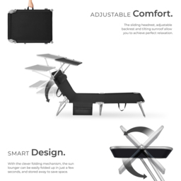 tectake Set of 2 Black Foldable Sun Loungers with Sun Canopy - Size: 111 x 68 x 161cm - Wilko - thumbnail 4