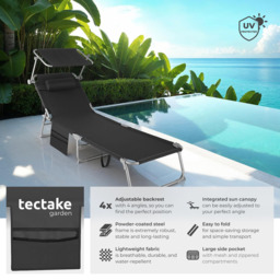 tectake Set of 2 Black Foldable Sun Loungers with Sun Canopy - Size: 111 x 68 x 161cm - Wilko - thumbnail 7