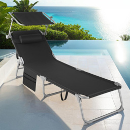 tectake Set of 2 Black Foldable Sun Loungers with Sun Canopy - Size: 111 x 68 x 161cm - Wilko - thumbnail 1