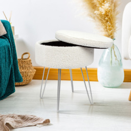 Harbour Housewares Cream and Silver Boucle Round Footstool with Storage - Size: 46 x 37 x 37cm - Wilko - thumbnail 7