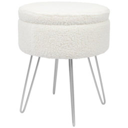Harbour Housewares Cream and Silver Boucle Round Footstool with Storage - Size: 46 x 37 x 37cm - Wilko - thumbnail 3