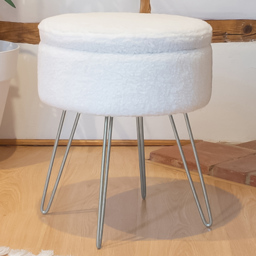 Harbour Housewares Cream and Silver Boucle Round Footstool with Storage - Size: 46 x 37 x 37cm - Wilko
