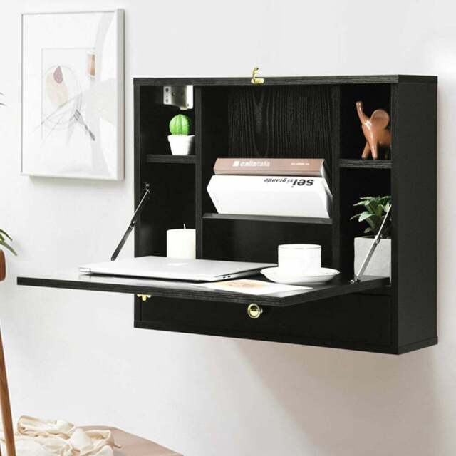 Costway Black Wall Mounted Wooden Cabinet - Size: 68.6 x 63.5 x 10.16cm - Wilko